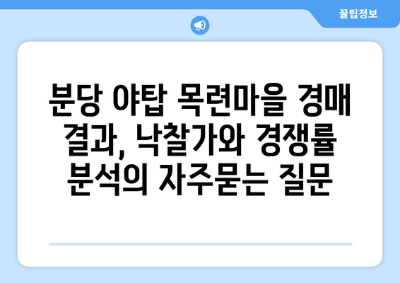 분당 야탑 목련마을 경매 결과, 낙찰가와 경쟁률 분석