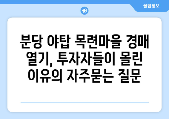 분당 야탑 목련마을 경매 열기, 투자자들이 몰린 이유