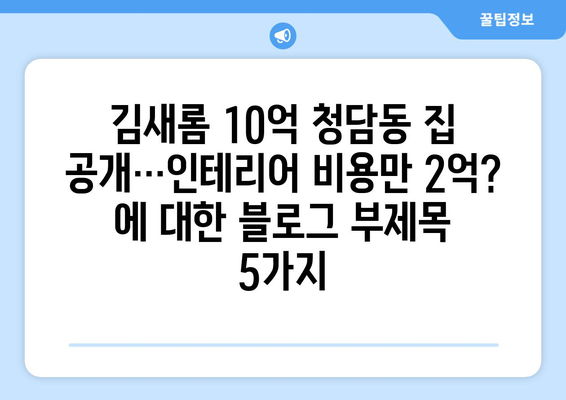 김새롬 10억 청담동 집 공개…인테리어 비용만 2억?