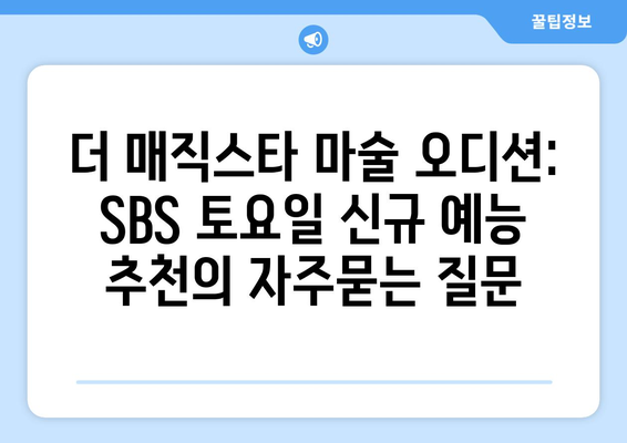 더 매직스타 마술 오디션: SBS 토요일 신규 예능 추천