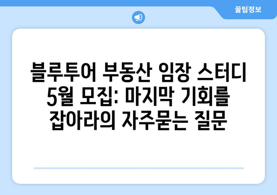 블루투어 부동산 임장 스터디 5월 모집: 마지막 기회를 잡아라