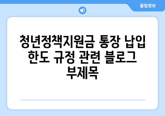 청년정책지원금 통장 납입 한도 규정