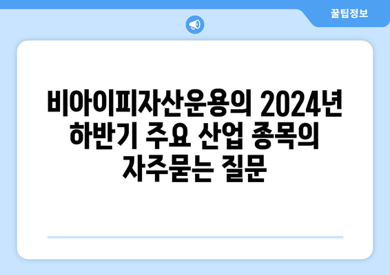 비아이피자산운용의 2024년 하반기 주요 산업 종목