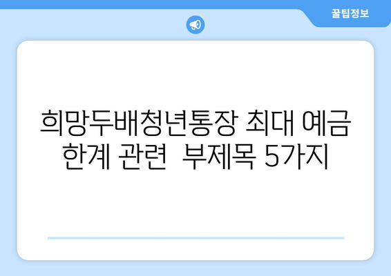 희망두배청년통장 최대 예금 한계