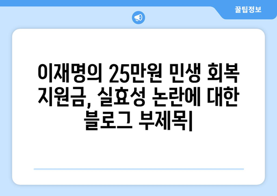 이재명의 25만원 민생 회복 지원금, 실효성 논란