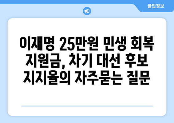 이재명 25만원 민생 회복 지원금, 차기 대선 후보 지지율