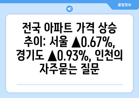 전국 아파트 가격 상승 추이: 서울 ▲0.67%, 경기도 ▲0.93%, 인천