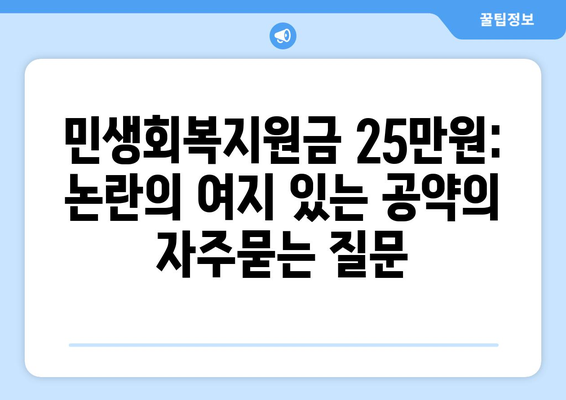 민생회복지원금 25만원: 논란의 여지 있는 공약