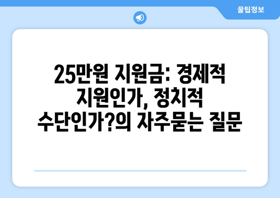 25만원 지원금: 경제적 지원인가, 정치적 수단인가?