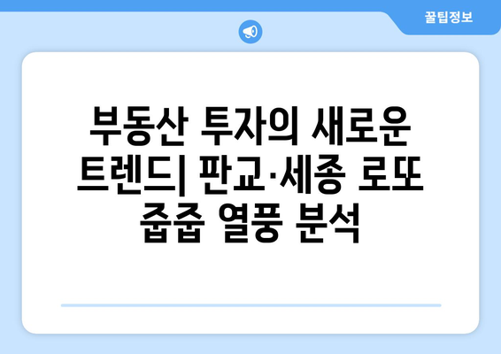 부동산 투자의 새로운 트렌드: 판교·세종 로또 줍줍 열풍 분석