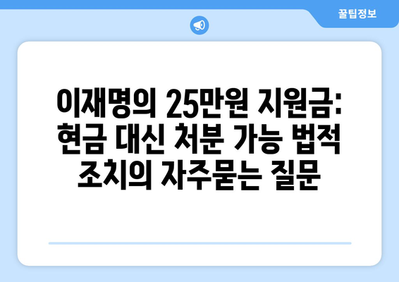 이재명의 25만원 지원금: 현금 대신 처분 가능 법적 조치