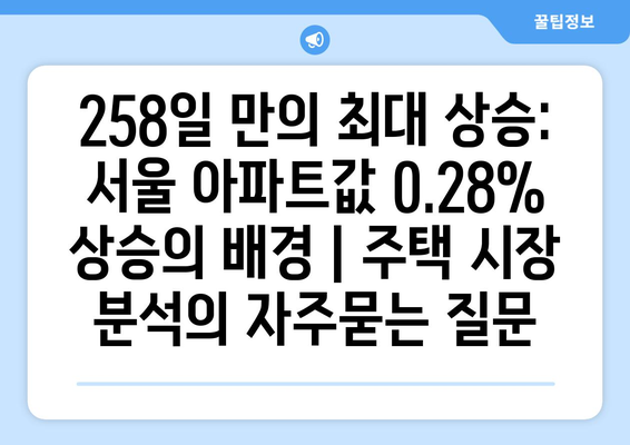 258일 만의 최대 상승: 서울 아파트값 0.28% 상승의 배경 | 주택 시장 분석