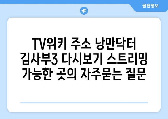 TV위키 주소 낭만닥터 김사부3 다시보기 스트리밍 가능한 곳