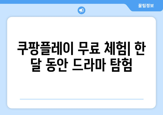 쿠팡플레이 무료 체험: 한 달 동안 드라마 탐험