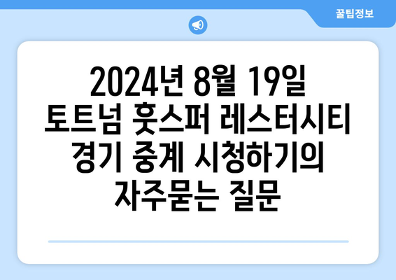 2024년 8월 19일 토트넘 훗스퍼 레스터시티 경기 중계 시청하기