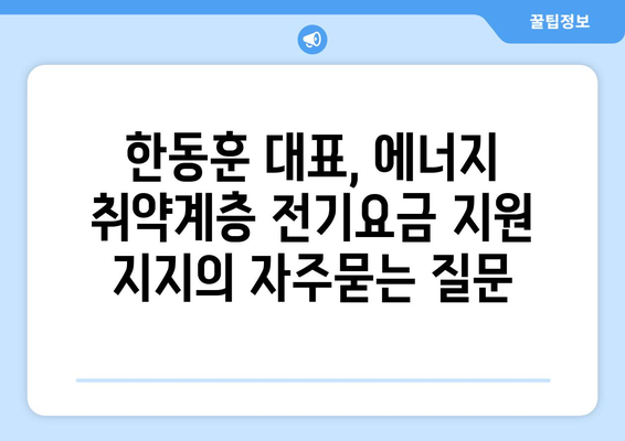 한동훈 대표, 에너지 취약계층 전기요금 지원 지지