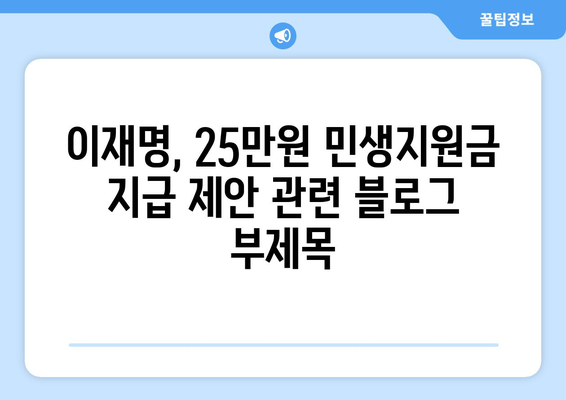 이재명, 25만원 민생지원금 지급 제안