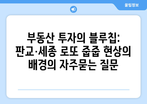 부동산 투자의 블루칩: 판교·세종 로또 줍줍 현상의 배경