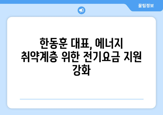 한동훈 대표, 에너지 취약계층에 전기요금 1만 5천 원 추가 지원 발표