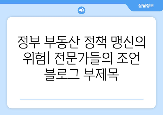 정부 부동산 정책 맹신의 위험: 전문가들의 조언