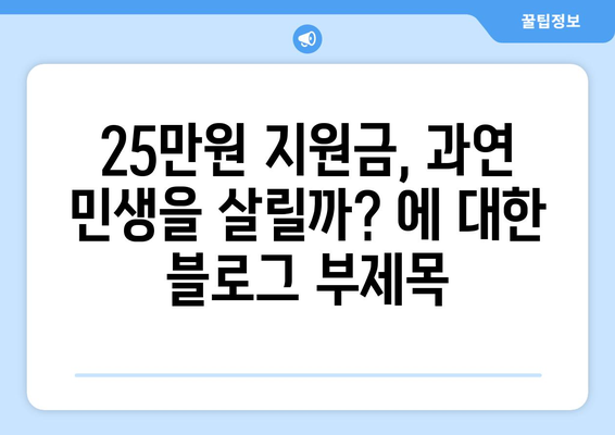 25만원 지원금, 과연 민생을 살릴까?