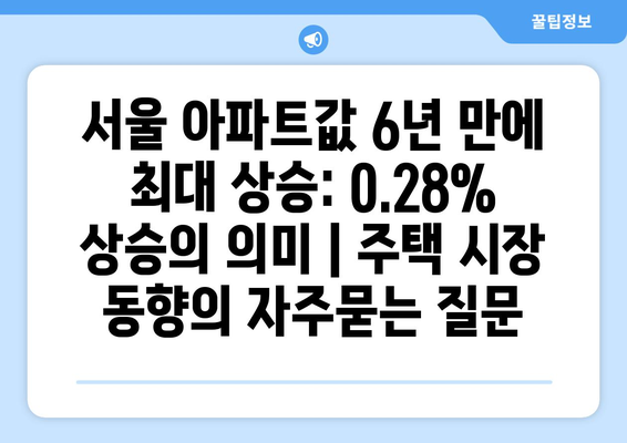 서울 아파트값 6년 만에 최대 상승: 0.28% 상승의 의미 | 주택 시장 동향