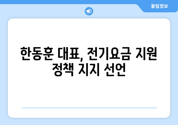 한동훈 대표, 에너지 취약계층 전기요금 지원 지지