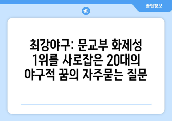 최강야구: 문교부 화제성 1위를 사로잡은 20대의 야구적 꿈