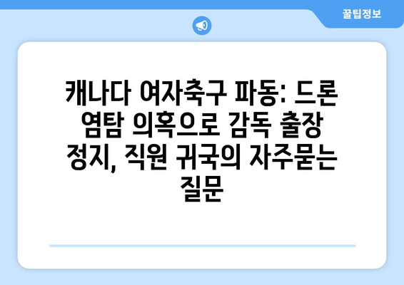 캐나다 여자축구 파동: 드론 염탐 의혹으로 감독 출장 정지, 직원 귀국