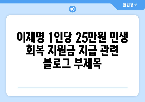 이재명 1인당 25만원 민생 회복 지원금 지급