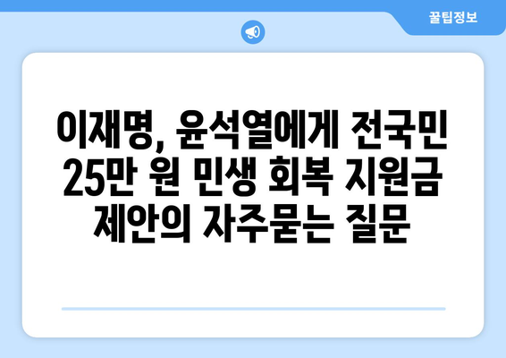 이재명, 윤석열에게 전국민 25만 원 민생 회복 지원금 제안