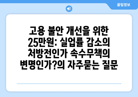 고용 불안 개선을 위한 25만원: 실업률 감소의 처방전인가 속수무책의 변명인가?