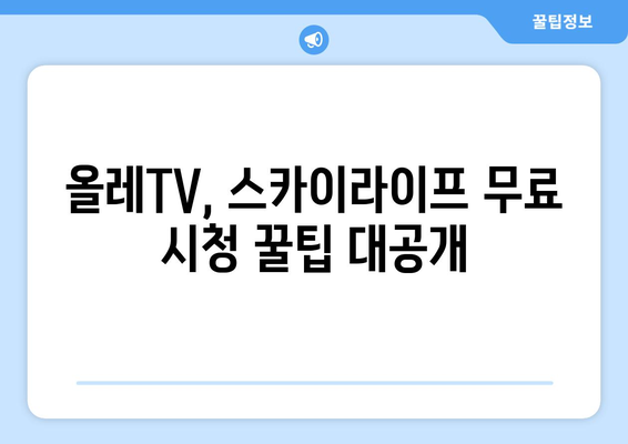 인기 드라마 다시한번! 올레TV, 스카이라이프 무료 시청법