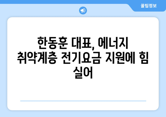 한동훈 대표, 에너지 취약계층 전기요금 지원 지지