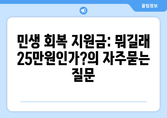 민생 회복 지원금: 뭐길래 25만원인가?