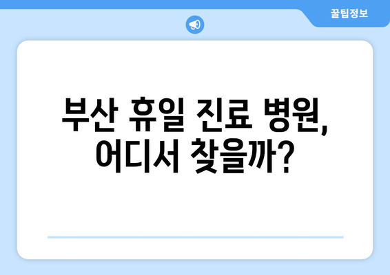 부산에서 휴일 병원 진료 가능한 곳 찾기