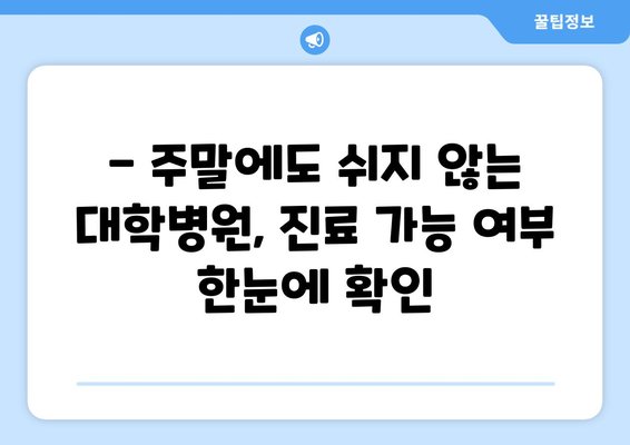 대학병원 주말 진료 가능 여부, 최신 리스트로 빠르게 확인