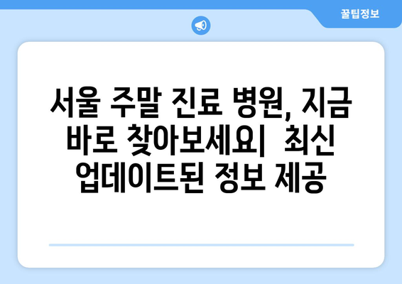 서울 주말 병원 진료 가능한 곳, 최신 업데이트로 간편하게 확인하는 법