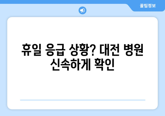 대전에서 휴일 병원 진료 가능한 곳, 신속하게 확인