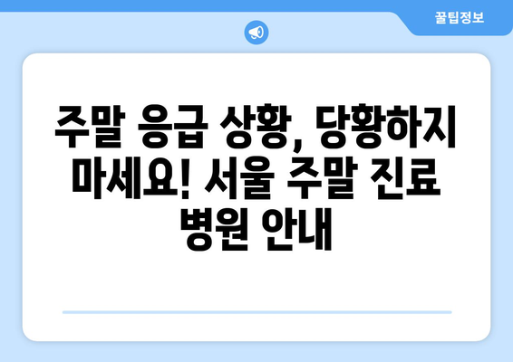 서울 주말 병원 진료 가능한 곳, 최신 업데이트로 간편하게 찾기