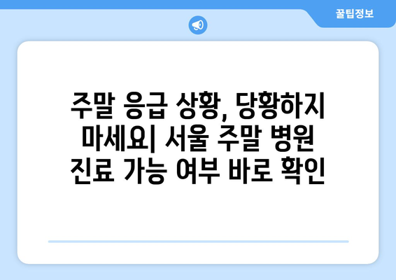 서울 주말 병원 진료 가능한 곳, 최신 업데이트로 간편하게 확인하는 법