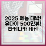 2025 예능, 타케나카 유다이 ‘500만뷰’ 터졌다!